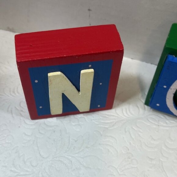 VTG 7 Piece Wooden Christmas JOY NOEL Blocks Picture Frames Table Decor 2.5" - Picture 7 of 14